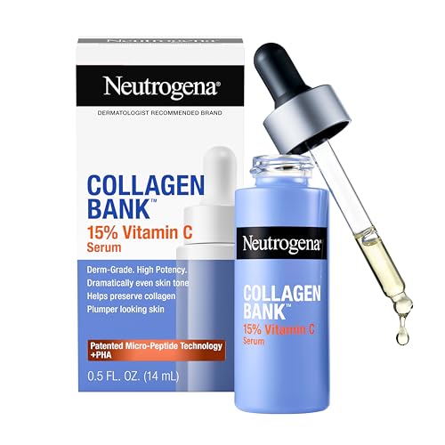 Amazon.com: Neutrogena Collagen Bank 15% Vitamin C Serum for Face Fragrance Free Anti-Aging Face and Neck Collagen Essence with Micro-Peptides Improves Uneven Tone Plumps Skin, 0.5 fl oz : Beauty & Personal Care