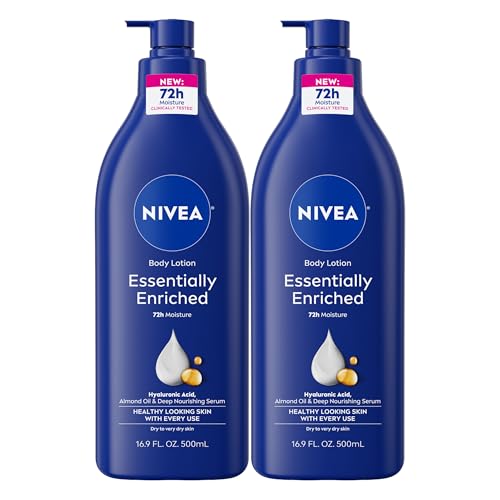 Amazon.com : NIVEA Essentially Enriched Body Lotion for Very Dry Skin with Hyaluronic Acid, Almond Oil and Deep Nourishing Serum, 72-Hour Body Moisturizer, 16.9 Fl Oz Pump Bottle, Pack of 2 : Beauty & Personal Care