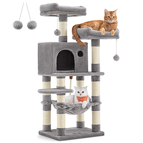 Amazon.com : Feandrea Cat Tree, 44.1-Inch Cat Tower for Indoor Cats, Multi-Level Cat Condo with 11 Scratching Posts, 2 Perches, Cave, Hammock, Light Gray UPCT215W01 : Pet Supplies