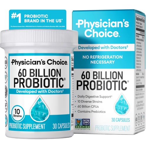 Amazon.com: Physician's CHOICE Probiotics 60 Billion CFU - 10 Strains + Organic Prebiotics - Immune, Digestive & Gut Health - Supports Occasional Constipation, Diarrhea, Gas & Bloating - for Women & Men - 30ct : Health & Household