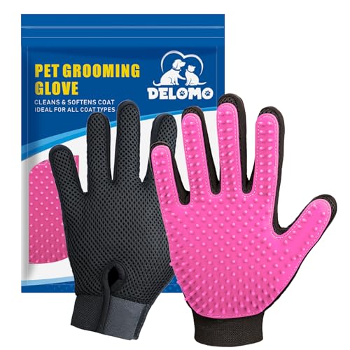 Amazon.com: DELOMO Pet Grooming Gloves, Upgrade Version with Enhanced 255 Silicone Grooming Tips, Hair Remover Mittens for Dogs & Cats, Bath Brush, 1 Pair (Pink)