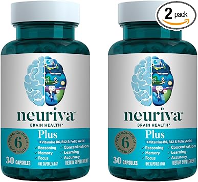 Amazon.com: NEURIVA Plus Brain Supplement for Memory, Focus & Concentration + Cognitive Function with Clinically Tested Nootropics Phosphatidylserine and Neurofactor, VIT B6 & B12, 30 Count Capsules (2 Pack) : Health & Household
