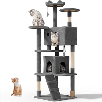 Amazon.com : OS MOTOR 70'' Cat tree Tower for Indoor Cats Large Adult,Cute/Tall Modern Cat Tree for Big Cats 20 lbs,Plush Multi-Level Cat Condo with Scratching Posts,Dangling Ball for fun play(Smoky Gray, 70 inch) : Pet Supplies