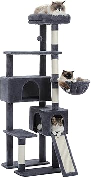 Amazon.com : PAWZ Road Cat Tree, 60 Inches Cat Tower with Dual Condos, Spacious Perch, Cozy Basket and Sisal-Covered Scratching Posts for Indoor Cats- Dark Gray : Pet Supplies