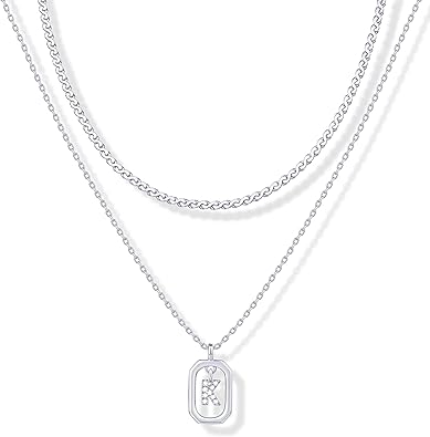 Amazon.com: PAVOI Rhodium Plated Cubic Zirconia Letter Pendant Layered Necklace | Framed Initial Letter Cable Singapore Chains Layering Necklaces for Women | K Initial : Clothing, Shoes & Jewelry