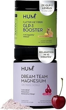 Amazon.com: HUM Nutrition Flatter Me Fiber + Dream Team Magnesium Powder Bundle – Digestive Support Fiber & Magnesium Bisglycinate Drink Mix with L-Theanine & Tart Cherry, Cherry Lemon, 2-Product Wellness Routine : Health & Household