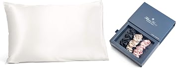 Amazon.com: Fishers Finery 25mm 100% Pure Mulberry Silk Pillowcase (White, Queen) and Large Silk Scrunchie Bundle : Home & Kitchen