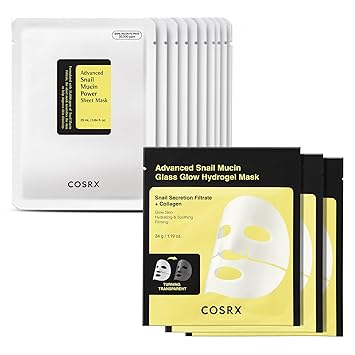 Amazon.com : COSRX Snail Mucin Sheet Mask 10EA + Hydrogel Collagen Mask 3EA- Self Care, Stocking Stuffers, Travel Essentials, Gifts for Women, Face Masks for Dry Skin, Korean Skin Care : Beauty & Personal Care
