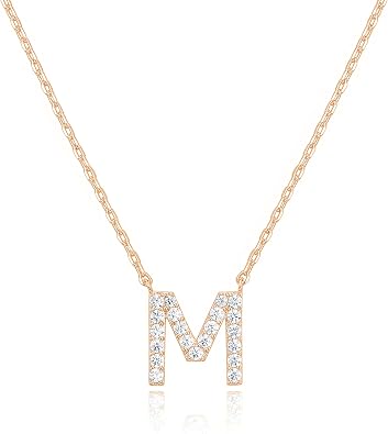 Amazon.com: PAVOI 14K Rose Gold Plated Cubic Zirconia Initial Necklace | Letter Necklaces for Women | M Initial : Clothing, Shoes & Jewelry