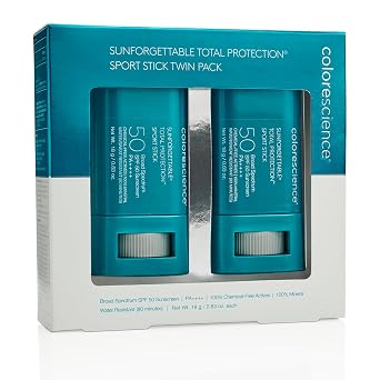 Amazon.com: Colorescience Sunforgettable Total Protection Sport Stick SPF 50, Set of 2, Mineral, Broad Spectrum, Water/Sweat Resistant, Reef Safe, Hypoallergenic, 2 ct. : Beauty & Personal Care