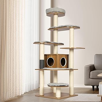 Amazon.com : KAMABOKO Solid Wood Cat Tree, 69” Large Tall Cat Tower Multi-Level Platforms with Sisal Scratching Posts, Cat Tree for Large Cats 20 lbs Heavy Duty, Cat Condo Furniture for Active Cats : Pet Supplies